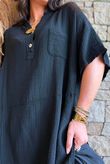 Tasha Cushion Cotton Oversized Shirt Tunic Black